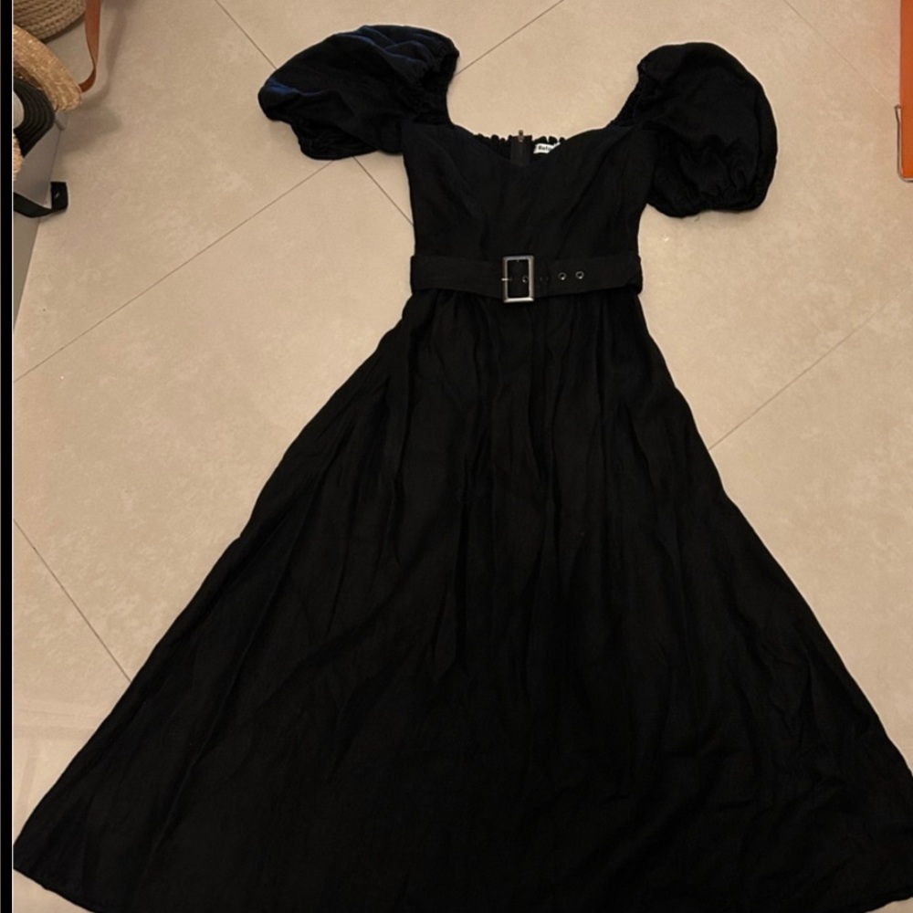 Reformation Black Puff Sleeve Dress